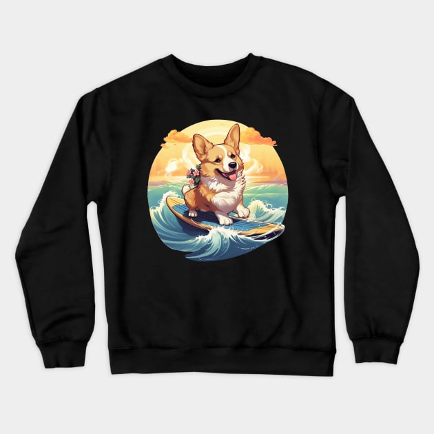 Surfing Hawaiian Corgi Crewneck Sweatshirt by Kona Cat Creationz